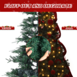 7.5 FT Artificial Christmas Tree with DIY 300 Warm White LED Lights, Hinged Xmas Pine Tree with Giant Bowknot and Red Ball Ornaments for Holiday Party Office Home, Dark Green Tree & Red Decor - Image 8