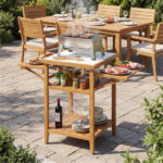 Acacia Wood Outdoor Grill Table with Drop Leaf, BBQ Prep Station with Faux Marble Resin Top - Image 6