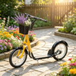 Orange 16" Inflatable Youth Scooter: Kick Scooter with Adjustable Handlebars, Double Brakes, Front Basket and Cupholder - Image 8