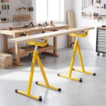 2-Pack Heavy Duty Metal Folding Roller Stand with Edge Guides Portable Woodworking Support - Yellow - Image 6