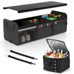 Car Trunk Organizer with Insulated Leakproof Cooler Bag, Large Capacity Foldable Storage Box with Adjustable Dividers & Straps
