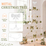 6ft White PVC Metal Artificial Christmas Tree with Bow Topper, No Extra Ornaments, Daily Decor Tree - Image 5