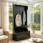 Black 3-In-1 Entryway Bench Coat Rack Hall Tree with Shoe Storage 5 Hooks for Hallway - Bench And Storage Furniture - Image 6