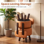 2-Piece Orange Small Footstools, Faux Leather Upholstery & Solid Rubber Wood Legs, 330LBS Load Capacity - Image 10
