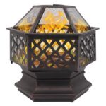 22" Hexagonal Shaped Iron Brazier Wood Burning Fire Pit Decoration for Backyard Poolside - Image 2