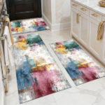 Three-piece kitchen rug set, non-slip and washable, abstract pattern kitchen hallway rug, soft and comfortable, suitable for sinks, floors, entrances, hallways and bathrooms.