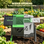 53 Gal Compost Bin Outdoor Dual Chamber Tumbling Composter with Adjustable Vents BPA Free Green - Image 8