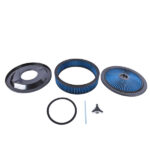 14" x 3" High Flow Round Air Cleaner Kit Washable Recessed Base Blue Filter Black Trim - Image 2