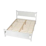 Queen Single Bunk Bed Painted + Melamine Veneer & Pine + MDF Bed Frame Vertical Striped Decorative Bed Frame 63.78*83.46*37.8in White - Image 16