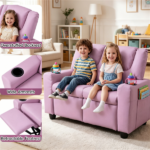 Pink 2‑Seater Kids Recliner Loveseat, Adjustable Double Toddler Sofa with Cup Holders & Storage Pockets, 330 lbs Heavy‑Duty PU Leather Kids Couch for Ages 3+ - Image 6