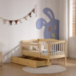 Vertical Fence Wood Painted Pine Toddler Bed with Bottom Drawer and Side Car Bed - Image 29