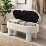Beige 42 Inch Corduroy Storage Bench, Plush Foam Cushion & Hidden Compartment, 400LBS Seat Weight Capacity - Image 2