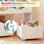 3-Tier Kids Bookshelf Toy Storage Organizer with 2 Rolling Drawers, Rounded Corner Anti-Tipping Toddler Bookcase Engineered Wood for Playroom Bedroom Nursery Classroom - White - Image 3