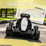 White 24V Electric Go-Kart Dual 150W Motors Adjustable Seat 11.2MPH High Speed Slow Start 5-Point Harness - Image 3