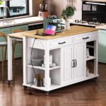 39.3" Farmhouse Kitchen Island with Drop Leaf, Kitchen Storage Island with Open Side Rack, One Drawer, Towel Rack, Rolling Kitchen Cart with Lockable Wheels for Lawn Garden, White - Image 32