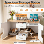 Large Cat Litter Box Enclosure Furniture with Storage Drawers & Built-In Scratching Board, Hidden Cat Washroom Cabinet with Anti-Tipping Kit for Living Room Bedroom - Image 6