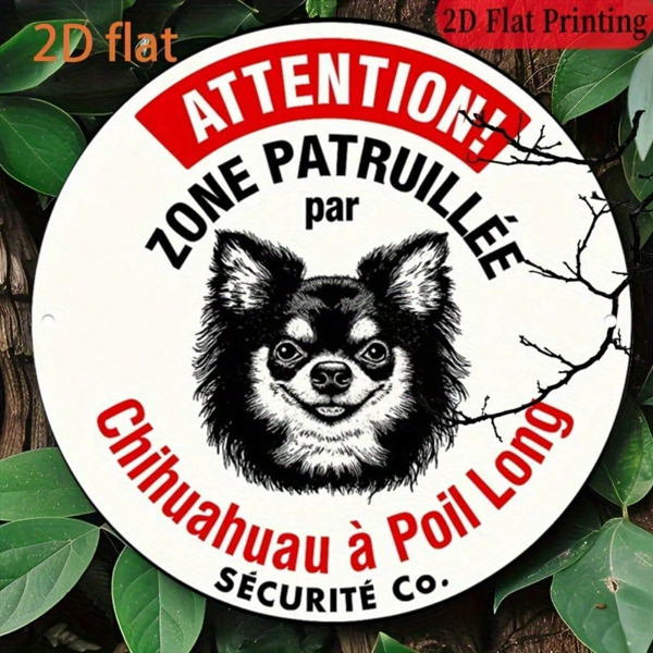 b96a2cf2-d8a9-4645-b2c1-474c04ba4e3e.png CIFbuy 1pc Vintage French Chihuahua Patrol Zone Sign, 8x8 Round Aluminum Metal Plaque, Funny Dog Owner Yard Fence Porch Decor, 2D Flat TikTok, TikTok, tal Self-pickup Logiopics - Image 1