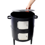 17 Inch Steel Charcoal Smoker, Heavy Duty Round BBQ Grill for Outdoor Cooking, Black - Image 5