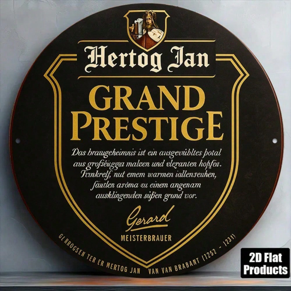 b98264ef-0620-4b64-94ae-d56019455359.png CIFbuy 1pc 8x8 Inch Round French Aluminum Sign, Vintage Grand Prestige Hertog Jan Decorative Plaque, German Language Metal Wall Art For TikTok, TikTok, Self-pickup Logiopics - Image 1
