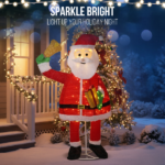 6FT Lighted Santa Claus Holding Bell Christmas Yard Decorations, Pre-lit Pull Up Santa with 200 Warm White LEDs, for Xmas Outdoor Holiday Indoor Decor Lighted Holiday Displays - Image 9