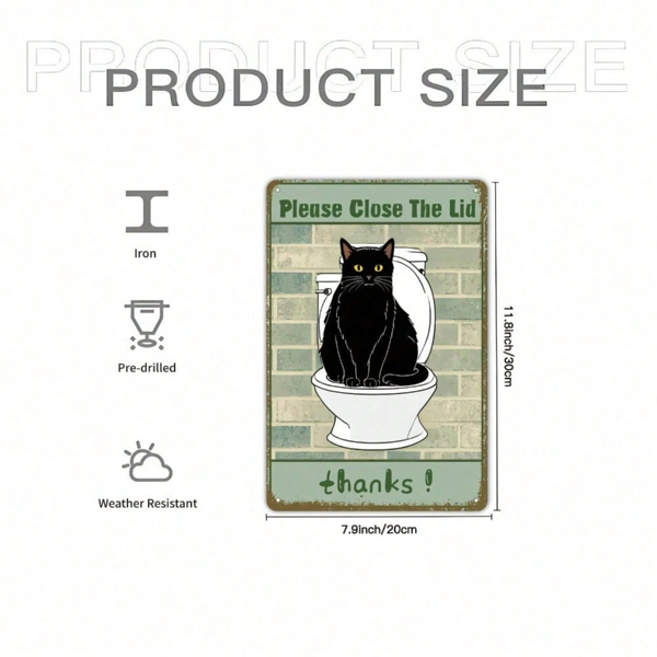CIFbuy Charming Black Cat Please Close The Lid Metal Sign, Sign, Vintage Retro Funny Toilet Decor, Wall Art For Home Office C ClikTok, ClikTok, Self-, ckup Logiope Clet Decor