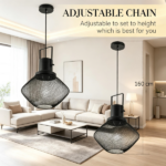 Black Industrial Pendant Light Fixtures – with Adjustable Hanging Chain for Kitchen, Entryway, Bar - Image 6
