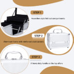SM-2176 Aluminum Makeup Train Case Jewelry Box Cosmetic Organizer with Mirror 9"x6"x6" Silver - Image 4