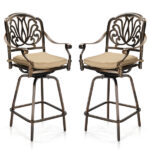 Outdoor Swivel Bar Stools Set of 2, Cast Aluminum Patio Bar Height Chairs, All-Weather Bar Dining Chairs Outdoor Swivel Chairs Furniture (Elizabethan Back) - Image 2