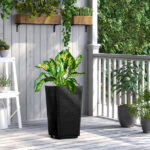 2 Pack Outdoor Tall Plastic Planter Set, Large Flower Pots with Drainage Holes, Durable Plant Pots for Porch Entryway Patio Yard Garden, Dark Brown - Image 4