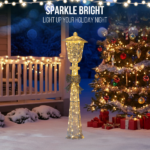 5FT Lighted Lamp Post with Bowknot Christmas Decorations, Pre-lit Holiday Decor with 110 Warm White LED Lights for Xmas Outdoor Indoor Decor Lighted Holiday Displays - Image 7