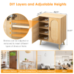 Modern Rattan Shoe Storage Cabinet with Double Doors and Adjustable Shelves, Accent Cabinet for Living Room, Bedroom, Hallway - Image 14