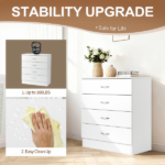 MDF Wood Simple 4-Drawer Dresser White - Image 21