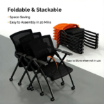 2 Pack Stackable Conference Room Chairs with Wheels, Folding Office Chair with Rebound Back, Padded Seat for Training Room, Guest, Reception, Event, Capacity 350lbs, Orange - Image 16