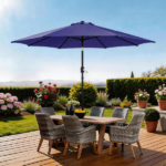 9ft Patio Umbrella, Outdoor Market Umbrella with Push Button Tilt, Crank Handle, 6 Sturdy Iron Ribs, UPF 50+ Waterproof Polyester Canopy, KD Design for Garden, Deck, Backyard, Poolside, Navy Blue - Image 24