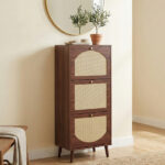 Rattan-covered 3-drawer shoe cabinet, particleboard, 54*24*135 cm, brown - Image 6