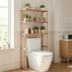 3-Tier Over Toilet Storage Shelf, Solid Pine Wood Bathroom Space-Saving Organizer Rack with Anti-Slip Feet, Tool-Free Assembly Above Toilet Shelving Unit - Image 8
