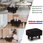 Foot Stool Ottomans Linen Footrest Storage Ottoman Step Stool Seat with Solid Wood Legs Modern Accent Stools for Couch Living Room Dark Black - Image 6