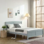 Full Single Bed Frame Vertical Striped Decorative Curved Headboard and Footboard Bed Frame Painted + Melamine Veneer & Pine + MDF Wood Bed 77.8*56.54*37.8in Grey - Image 35