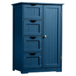 Navy blue, MDF with paint finish and melamine veneer, vertical stripes, 56*30*82.5cm, 4 drawers, 1 door, bathroom vanity - Image 11