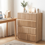 Handleless Grille-Finished 4-Drawer Bedside Table P2 Particleboard + MDF & Melamine Veneer + Thermoformed Drawer Dresser 23.62*14.96*30.71in Oak - Image 16