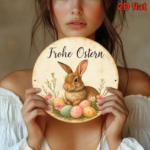 CIFbuy Vintage German Easter Bunny Metal Sign 8 Inch Round Aluminum Plaque, Fröhliche Ostern Spring Pastel Eggs Foliage Wall Decor For TikTok, TikTok, Self-pickup Logiopics - Image 8
