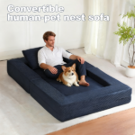Compression Human Dog Sofa Bed for Adult & Pets,Modern Floor Couch With Pillow for Living Room Bedroom,Corduroy Fabric,No Assembly Required, Dark Blue - Image 5