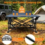  Navy Foldable Heavy Duty Camping Cot 330LBS, Portable Outdoor Sleeping Bed with Cushion & Carry Bag for Camping Office Nap - Image 10