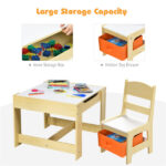 2-in-1 Kids Activity Table and Chairs Set, Double-Sided Whiteboard & Blackboard, with Hidden Storage, Certified Non-Toxic MDF, Perfect Gift for 3-7 Years Old (Natural) - Image 6