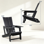 Black Weatherproof HDPE Outdoor Adirondack Chair, 330LBS Capacity Ergonomic Patio Lounge Chair with Built-in Cup Holder, Snap-Together Tool-Free Assembly for Poolside Backyard - Image 4