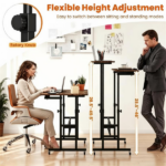  Dual Height Adjustable Rolling Sit Stand Desk with Charging Station, Tiltable Split Desktop Mobile Laptop Cart with USB Type-C Power Outlets Lockable Wheels Heavy Duty Metal Frame Home Office Workstation - Image 5