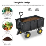 3-in-1 Oversized Steel Garden Cart , 880lbs Pullable Mesh Metal Garden Cart, All-Terrain Utility Cart with Removable Liner & Side Panels & Mesh Tray for Outdoor Lawn, Patio and Landscaping, Black - Image 3