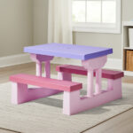 Kids Outdoor Table and Chair Sets with Removable Umbrella, Kids Picnic Table for Backyard Garden Patio, Pink & Purple - Image 2