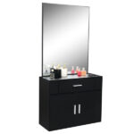 same code 75512472 15% E0 chipboard linen top 1 drawer 1 door with mirror Salon cabinet black - Image 8