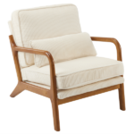 Low Arm Accent Chair - Off-White Corduroy Upholstered Indoor Lounge Chair, Compact Single Seater with Sturdy Frame (330LBS Weight Capacity)